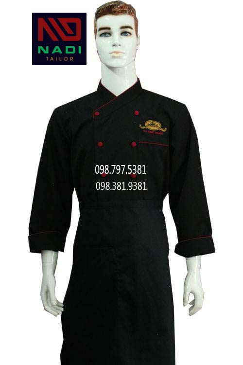 Áo bếp nam tay dài đen viền đỏ ABM008