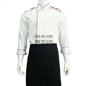 Áo bếp nam tay dài trắng viền đỏ ABM011