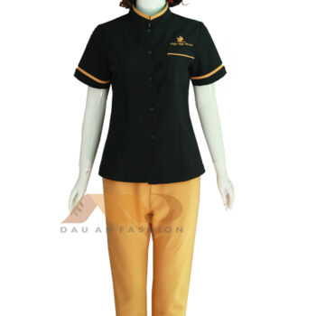 đồng phục nhân viên spa đen vàng QS0053