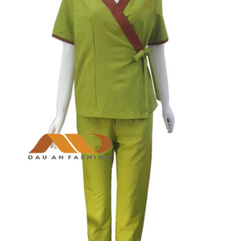 Đồng phục nhân viên màu xanh viền nâu