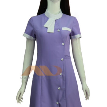 Đồng phục nhân viên đầm màu tím nơ trắng