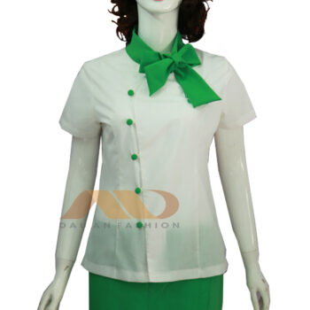 Đồng phục nhân viên đầm trắng phối xanh