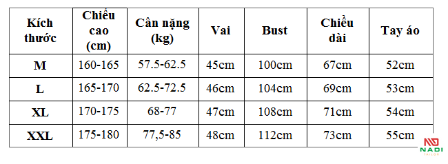 size chuẩn áo bếp nam size áo bếp nam