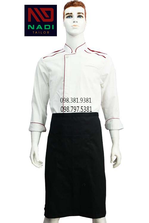 Đồng phục bếp cao cấp - Nâng tầm phong cách nhà hàng khách sạn Áo bếp trắng viền đỏ - đơn giản thanh lịch nhưng không kém phần trẻ trung