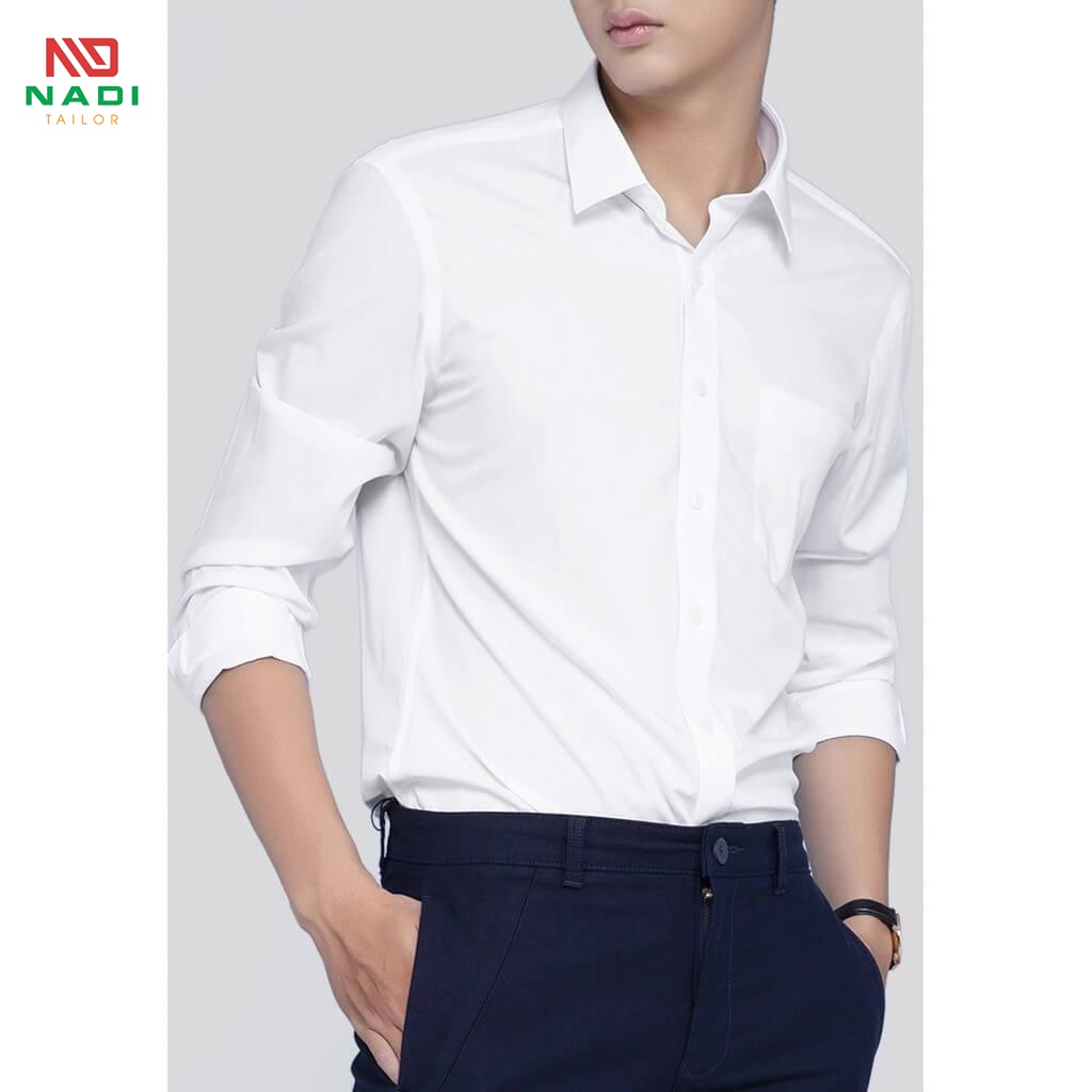 Áo sơ mi nam dài tay, nhân viên có thể mặc khi đến văn phòng hoặc đi gặp khách hàng Áo sơ mi đồng phục công ty