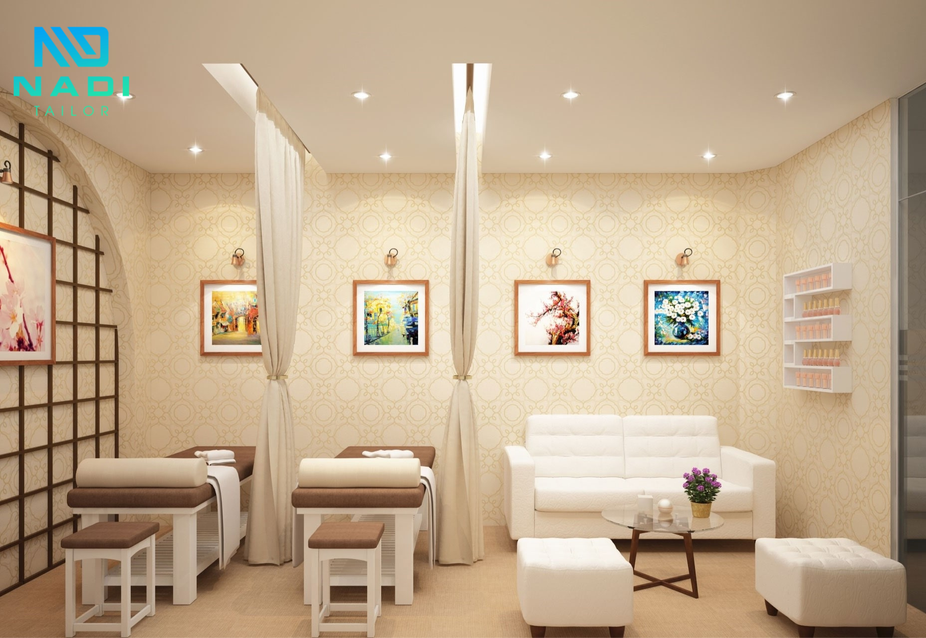 Thiết kế spa đẹp, sạch sẽ, tiện nghi mang đến cảm giác thoải mái, dễ chịu cho khách hàng Thiết kế spa đẹp, sạch sẽ, tiện nghi mang đến cảm giác thoải mái, dễ chịu cho khách hàng