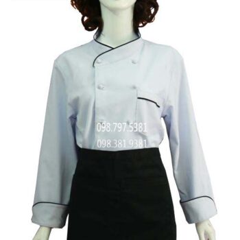 Áo Bếp Nữ Tay Dài Trắng Viền Đen Thời Trang