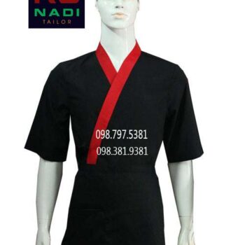 Áo Đầu Bếp Nhật Phong Cách Màu Đen Viền Đỏ Dành Cho Nam