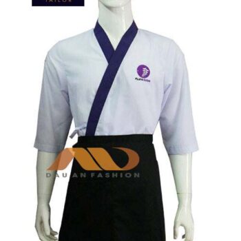 Đồng Phục Bếp Trưởng Trắng Phối Tím