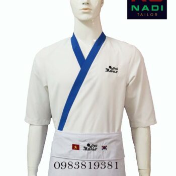 Áo Bếp Đồng Phục Nhà Hàng Nhật Trắng Phối Xanh