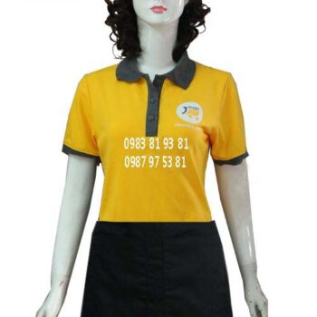 Áo thun nữ phục vụ nhà hàng vàng phối xám - Đồng phục nhà hàng