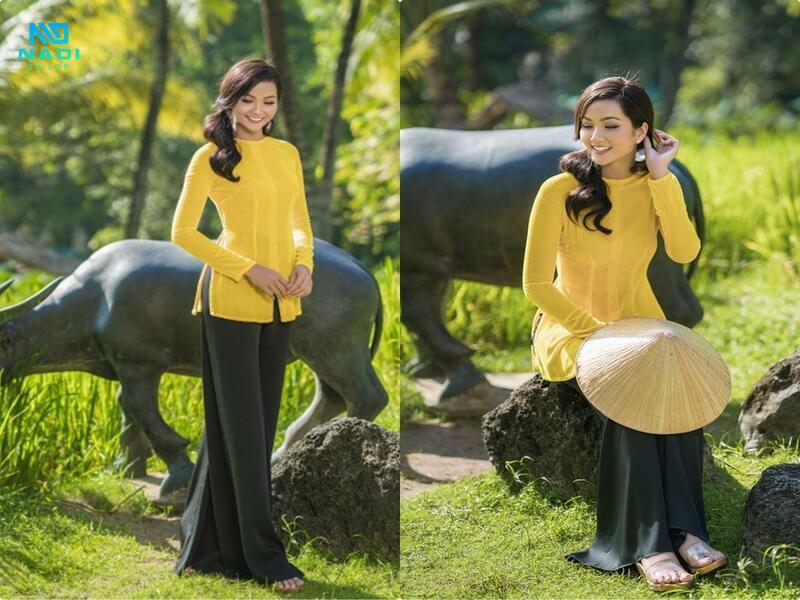 Áo bà ba cách tân với đường cắt may tinh tế