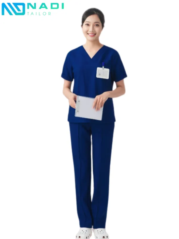 Các mẫu đồng phục được thiết kế kín đáo, tay áo có thể ngắn hoặc dài tùy mùa, phần cổ áo thường là cổ tròn, cổ tàu hoặc cổ vát để tạo điểm nhấn.