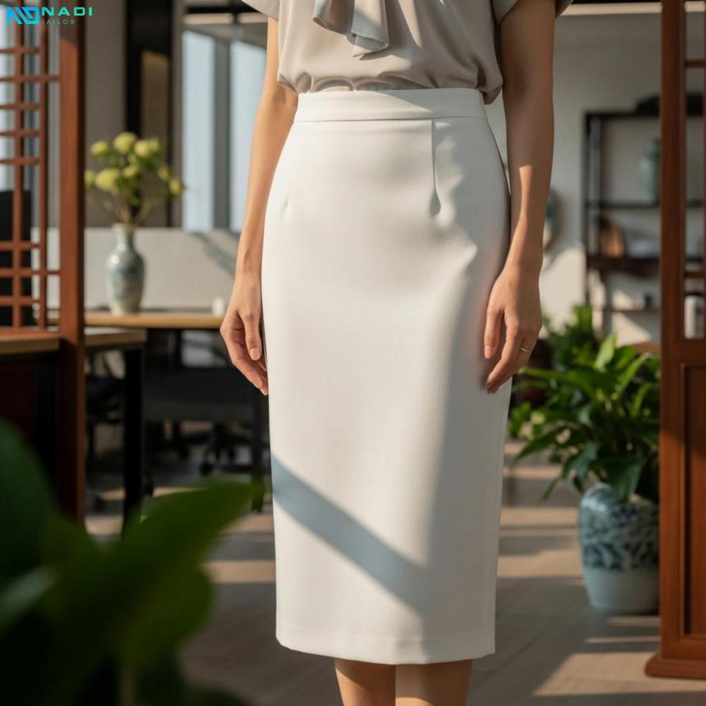 Các kiểu dáng chân váy công sở màu trắng phổ biến