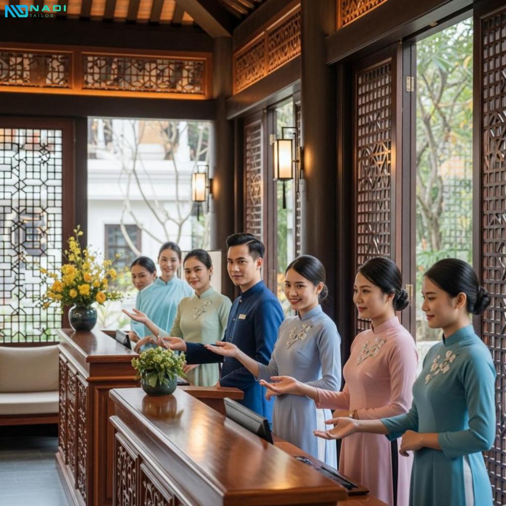 Chọn chất liệu và size áo dài lễ tân