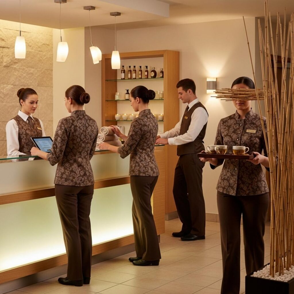 Đồng Phục Spa Màu Nâu Chuyên Nghiệp, Tinh Tế Và Thoải Mái