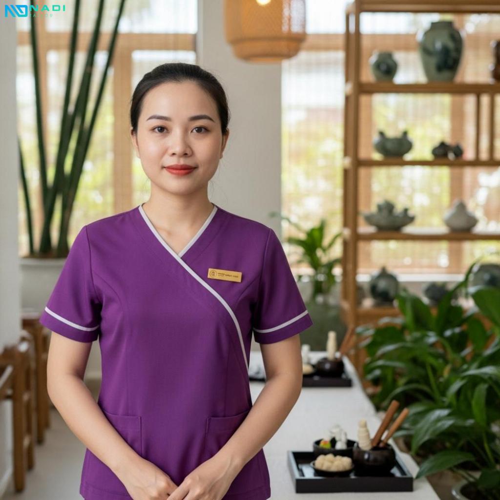 Các kiểu dáng và thiết kế phổ biến của đồng phục spa màu tím Các kiểu dáng và thiết kế phổ biến của đồng phục spa màu tím