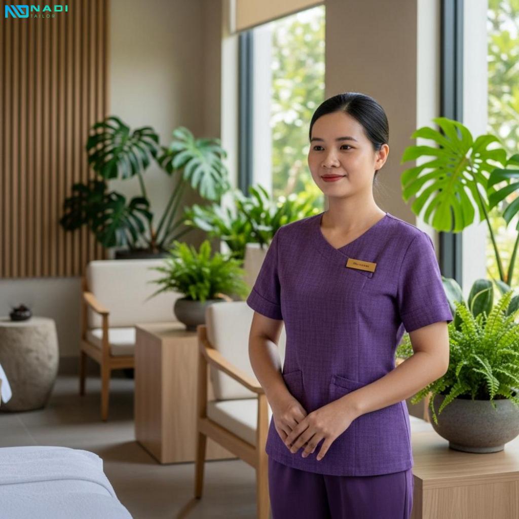 Chất liệu phù hợp cho đồng phục spa màu tím Chất liệu phù hợp cho đồng phục spa màu tím
