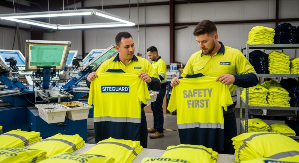 In Áo Bảo Hộ Lao Động Ngực Trái, Lưng Áo Chất Lượng Mực In