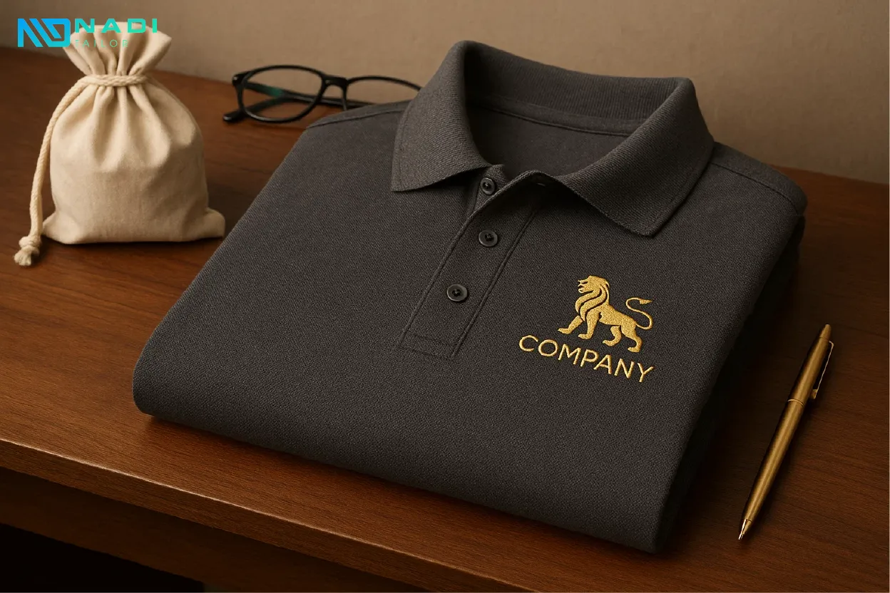 Logo thêu nổi tạo cảm giác ba chiều rõ rệt, nâng tổng thể trang phục thêm trang nhã