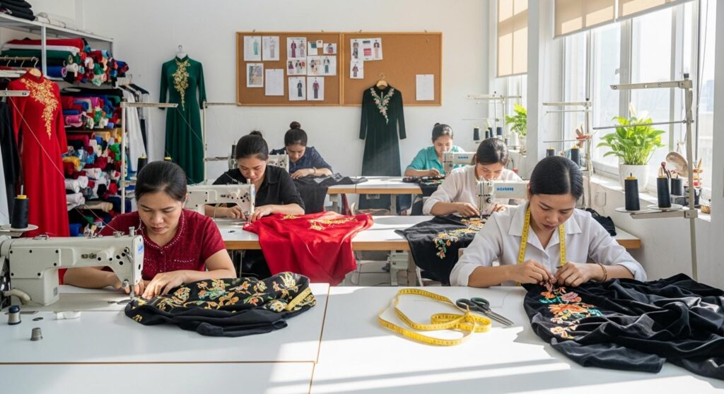 Xưởng May Áo Dài Truyền Thống Cách Tân Chất Lượng Uy Tín